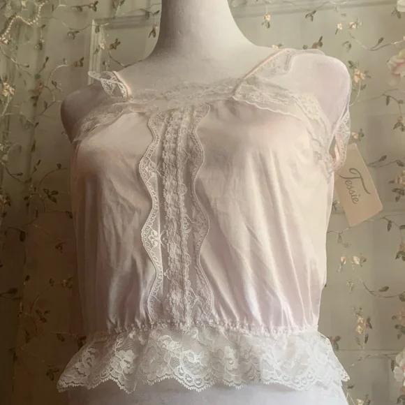 vintage 80’s lace trim pink camisole size S - Picture 2 of 6